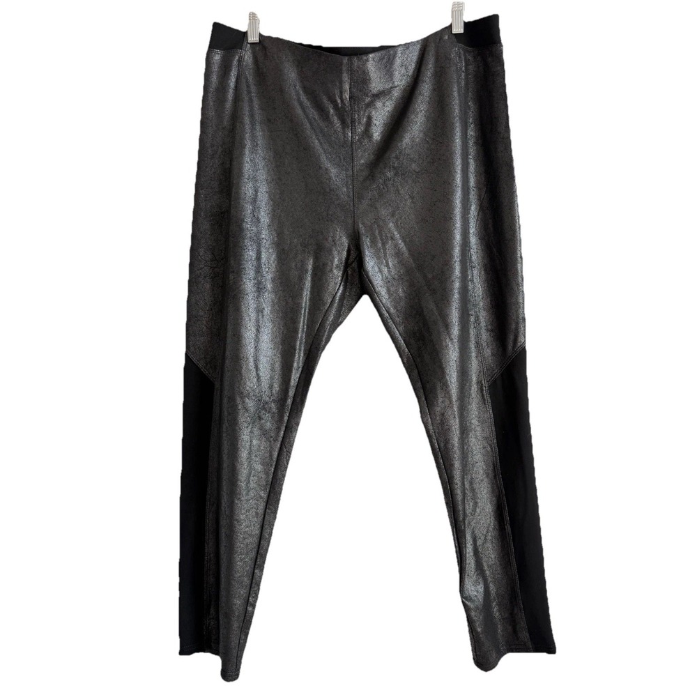 Soft Surroundings Skylar Leggings Womens 1X Black Silver Metallic Stretch Moto‎